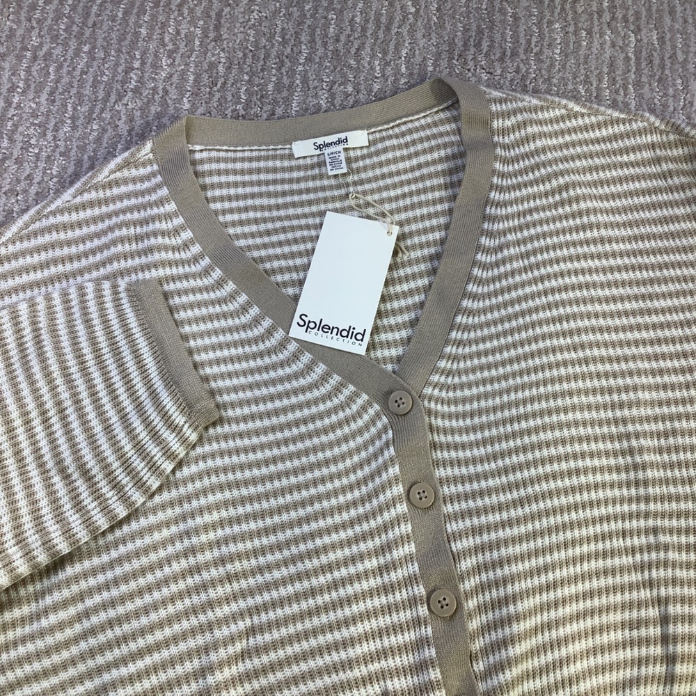 Splendid Collection Striped Knit Cardigan Button Front Drawstring Waist Size S‎